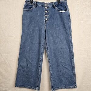 Levi's Women's Mile High Cropped Wide Leg Jeans Size 32 Stretch Blue Button Fly